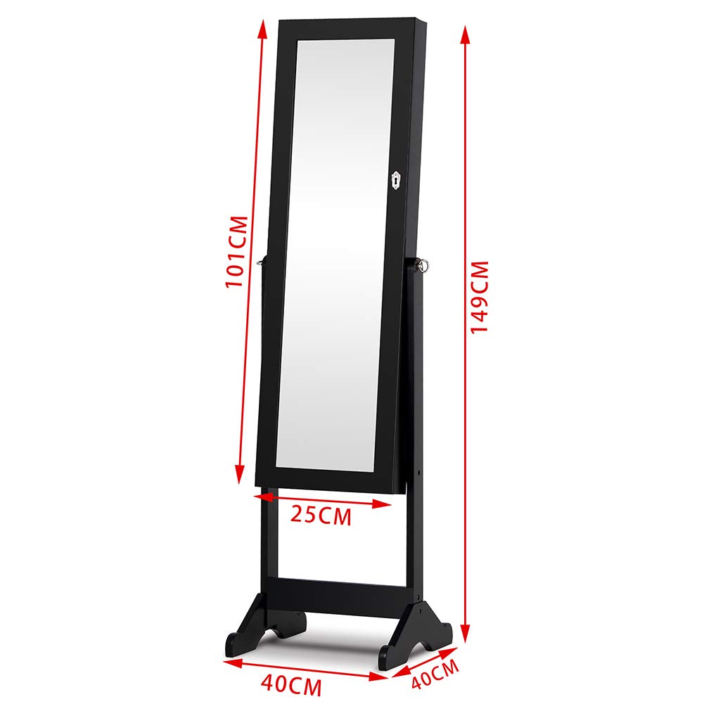 Specchiera Portagioie Ginevra Armadietto Portagioielli Specchio con Anta Nero