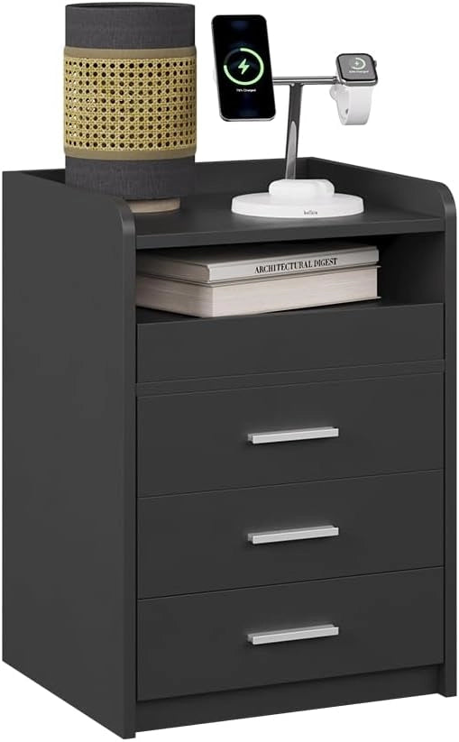 Comodino Edis, Antracite, 45 x 64 cm con 3 cassetti