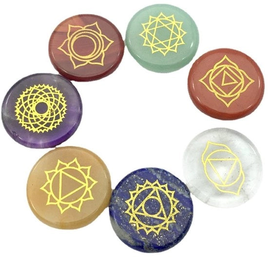 Set di Pietre Chakra - 7 pezzi di Pietre Naturali per la Guarigione - Cristalli Energetici - Gemme - Decorazione per la Casa - Ufficio - Camera da Letto - Pietre con Proprietà Terapeutiche