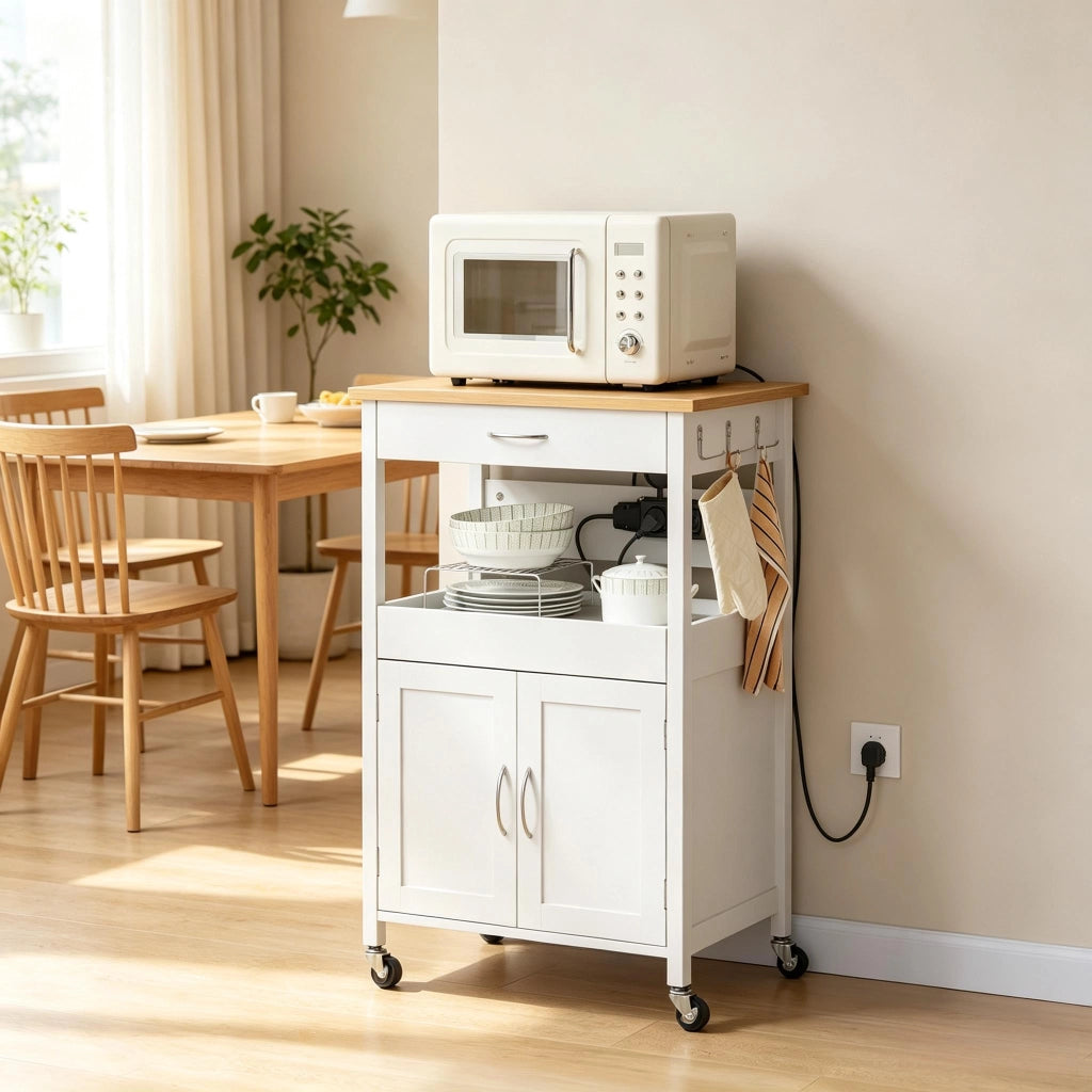 CARRELLO Cucina con 2 Prese e Rotelle 60x45x92 cm MDF Bianco