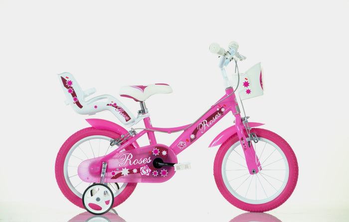 SCH ROSES 14", bicicletta per bambini, adatta ad etÃ  tra i 4 e i 6 anni, per altezza tra 100 e 120 cm, con cestino, c