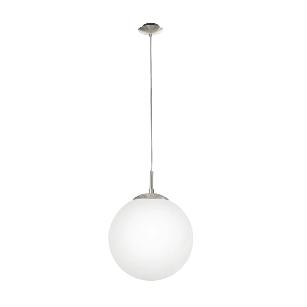 Lampadario A Sospensione Minimal Rondo Acciaio Nichel Opaco Vetro 1 Luce E27