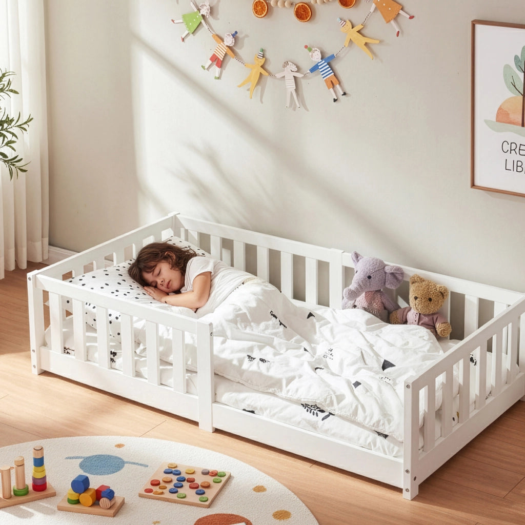 Letto Montessori per Cameretta Tanna in Legno di Pino 80x160 cm - Bianco [en.casa]