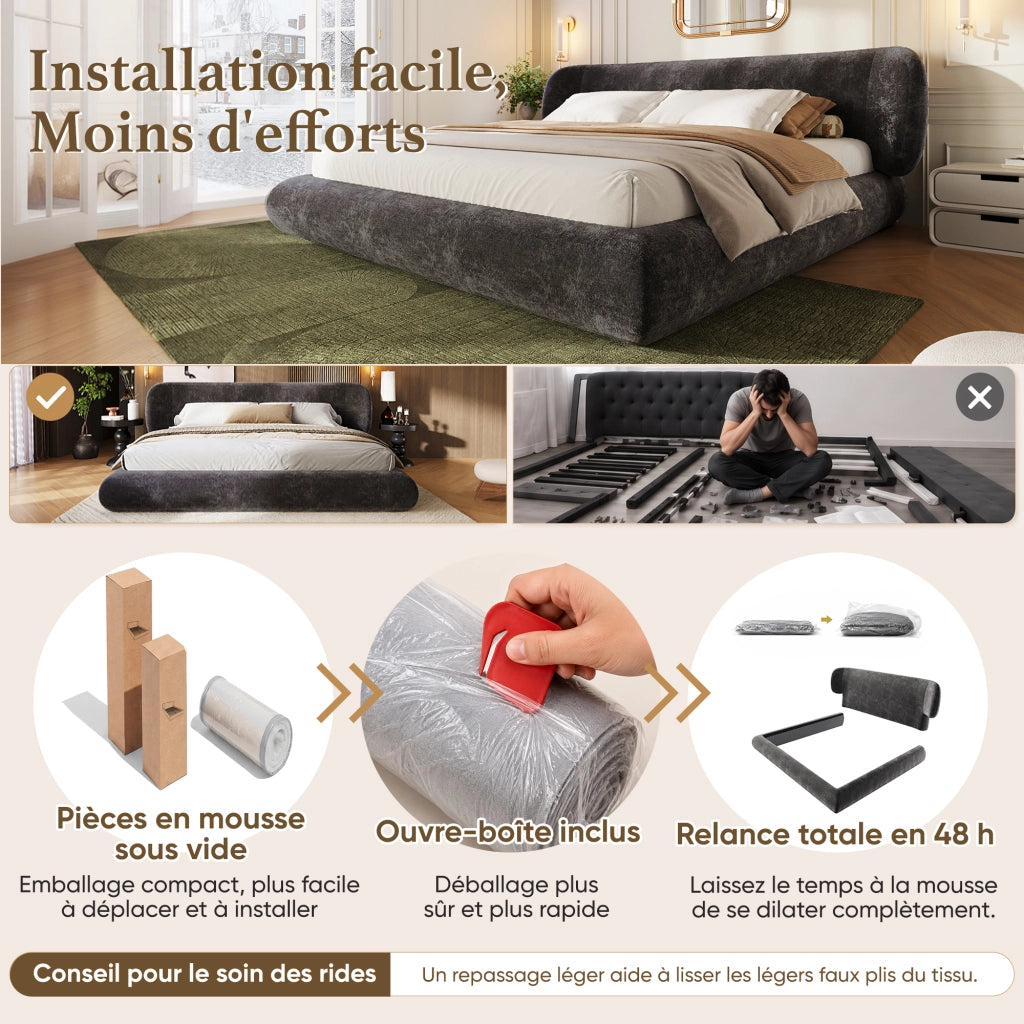 letto imbottito chenille grigio 233 x 225 cm