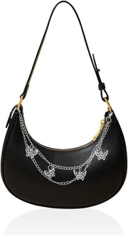 Borsa da spalla per donne - Cinturino farfalla - Borsa da spalla portatile e alla moda - Misura media - Nero - Accessorio utile per donne - Tendenza e multifunzionale - Borsa da spalla elegante per donne - Borsa da spalla con cinturino farfalla.