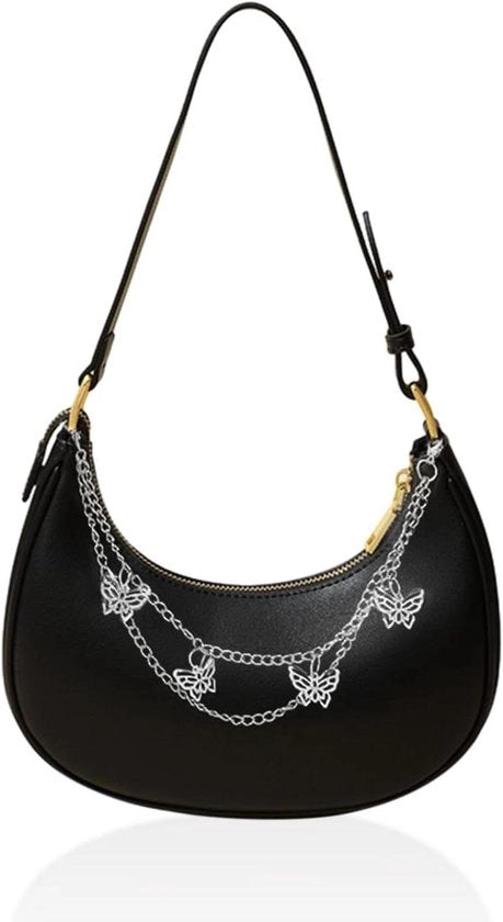 Borsa da spalla per donne - Cinturino farfalla - Borsa da spalla portatile e alla moda - Misura media - Nero - Accessorio utile per donne - Tendenza e multifunzionale - Borsa da spalla elegante per donne - Borsa da spalla con cinturino farfalla.
