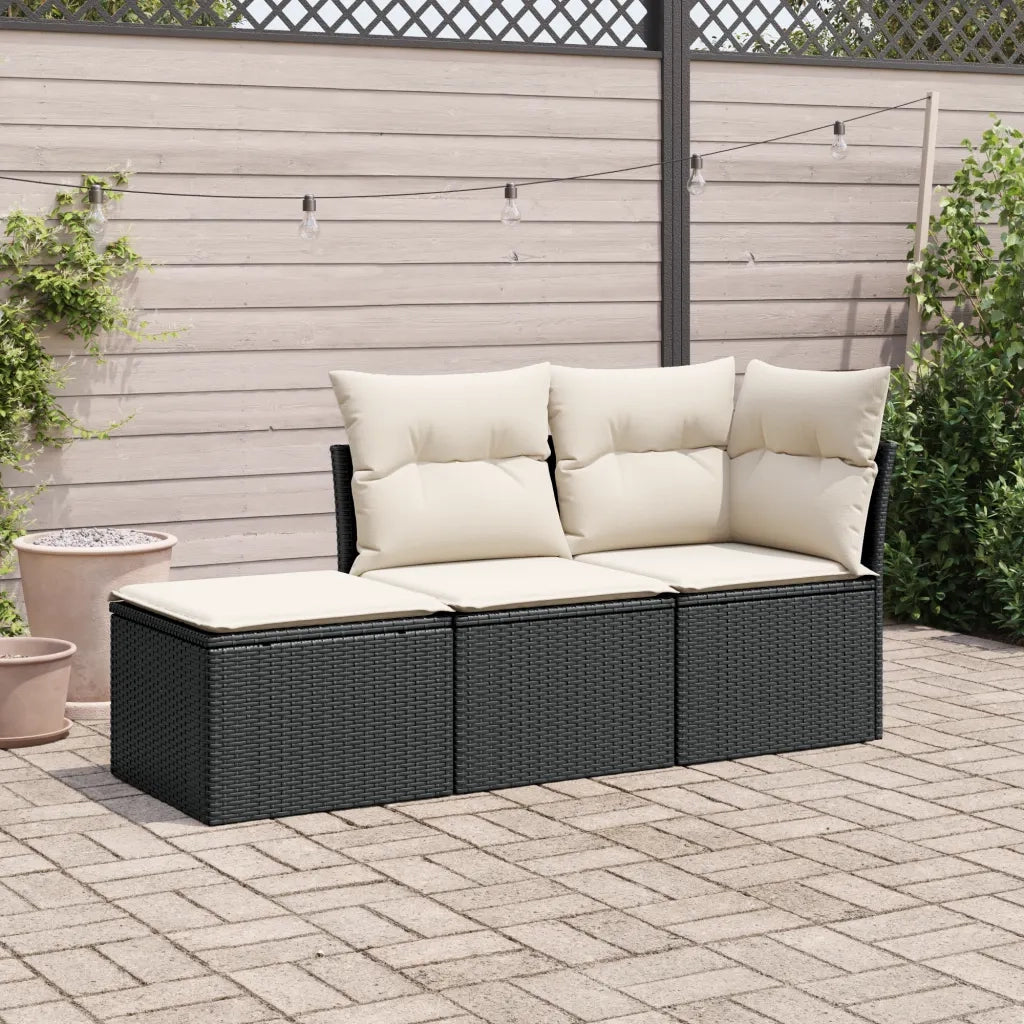 Set Divani da Giardino 3 pz | Set Salotto da Giardino con Cuscini in Polyrattan Nero