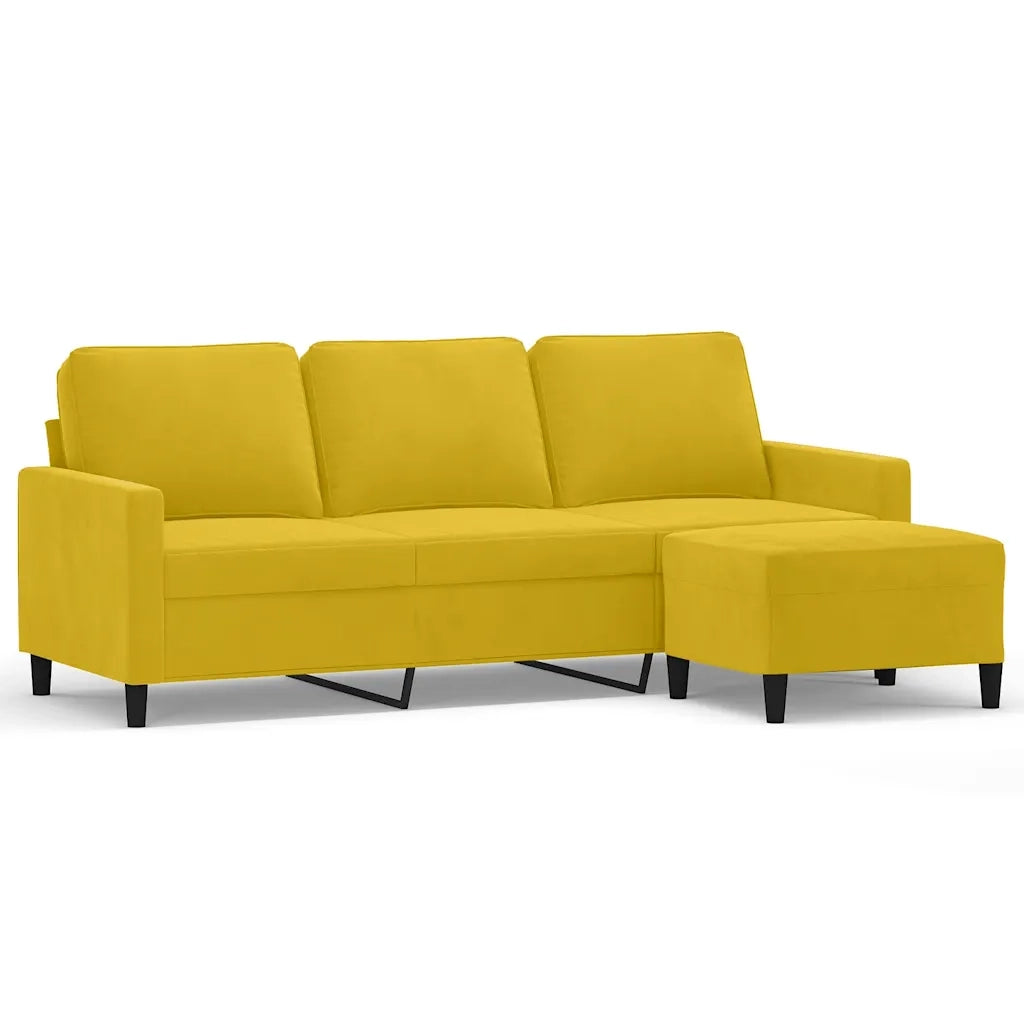 Divano a 3 Posti con Poggiapiedi-Sofa 3 Posti con Poggiapiedi Giallo 180cm in Velluto 178737