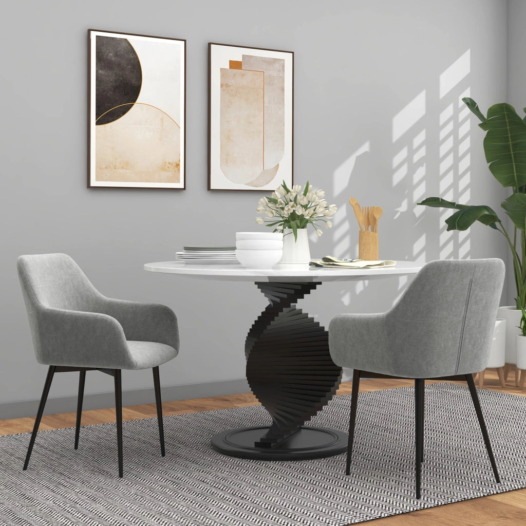 Set 2 Sedie da Pranzo Nordiche Imbottite con Braccioli Ricurvi in Tessuto Effetto Velluto, 54x57x80 cm, Grigio Scuro