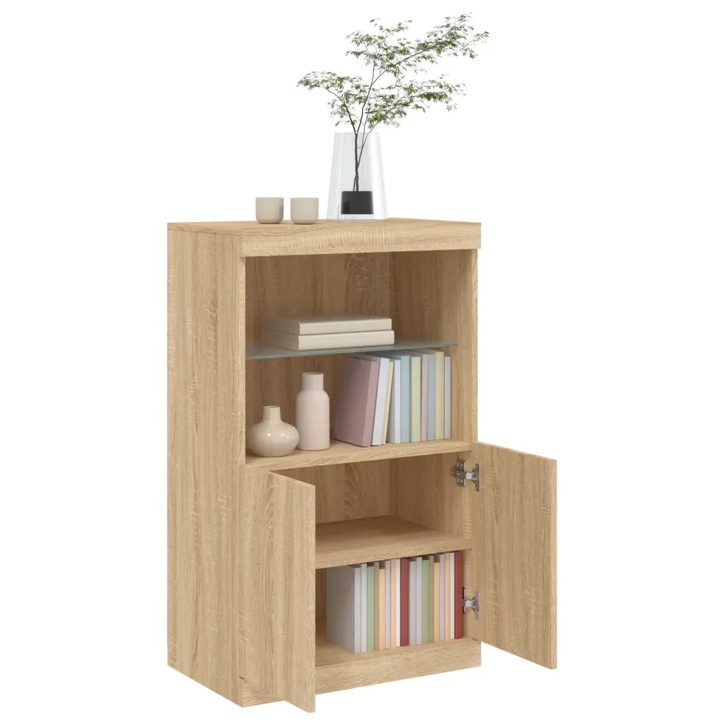Credenza | Madia | Buffet da pranzo | Armadio da pranzo con Luci LED Rovere Sonoma 60,5x37x100 cm