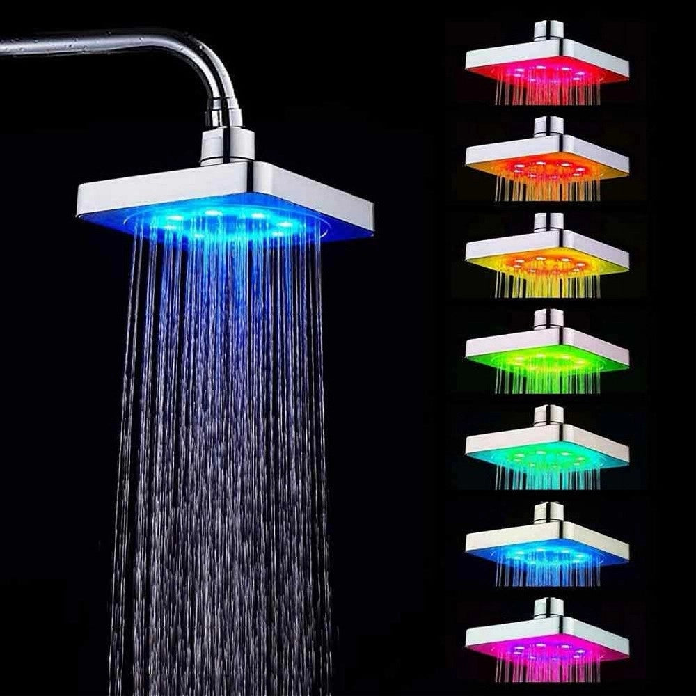 Trade Shop - Soffione Doccia Quadrato 20cm A Led Rgb Bagno Miscelatore 79905 Per Cromoterapia -