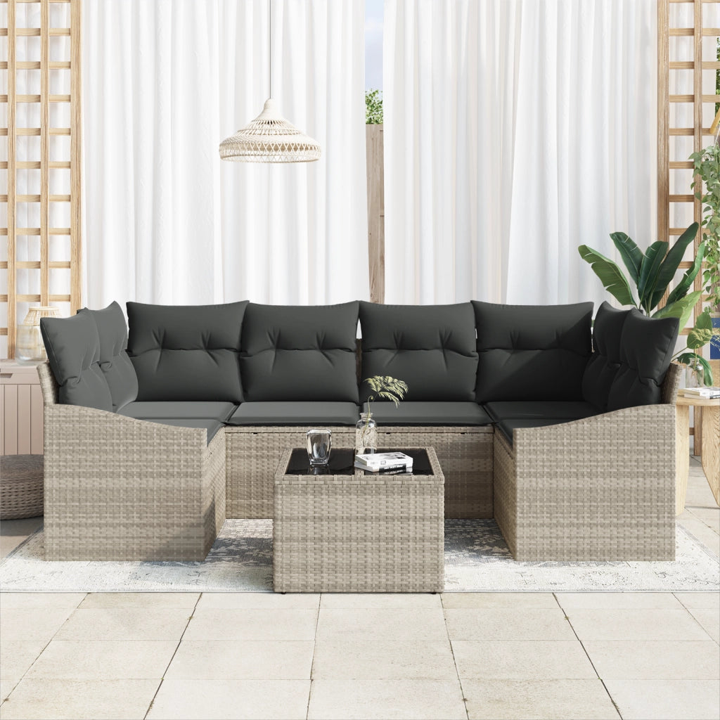 Set di Divani da Giardino 7 Pezzi con Cuscini Grigio Chiaro Rattan Sintetico