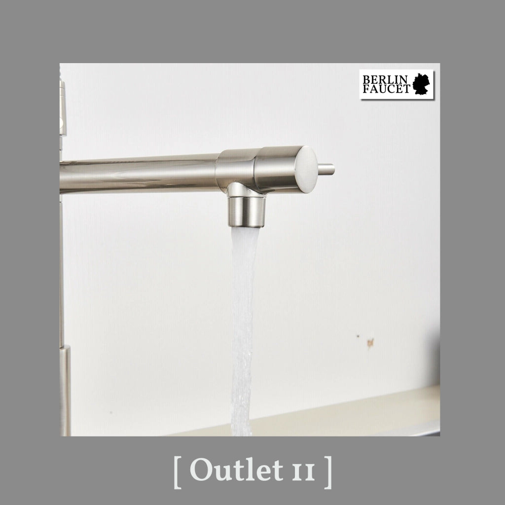 Bjorn | Rubinetto da parete gastronomia oro lucido Rubinetto cucina professionale in acciaio inox con due doccette|doppio lavello da parete ristorante