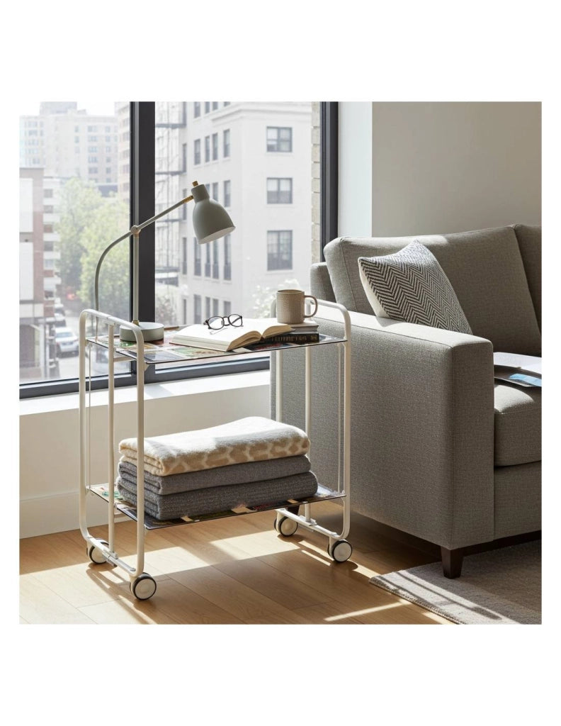 Carrello da cucina pieghevole bianco con ruote BAUHAUS 2 ripiani