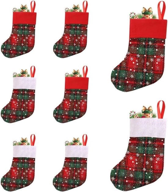 Set di 8 Calze a Pendenti per la Decorazione di Natale - Regalo Decorazione di Festa Natale