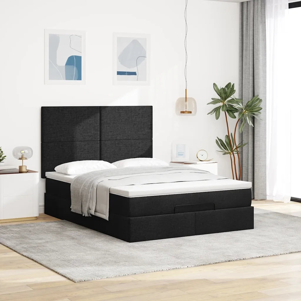 Struttura Letto Pouf con Materasso Nero 140x190 cm in Tessuto 3313073