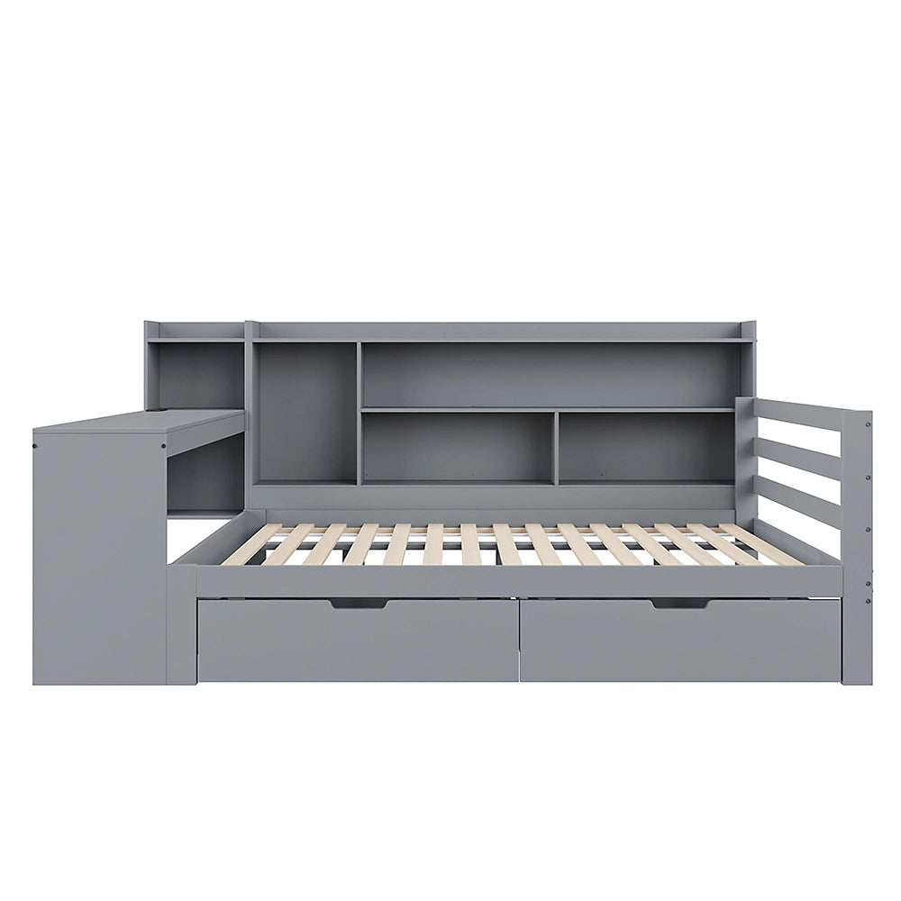 Divano letto-Xylo-140x200 cm-scrivania, 2 contenitori, prese, legno grigio