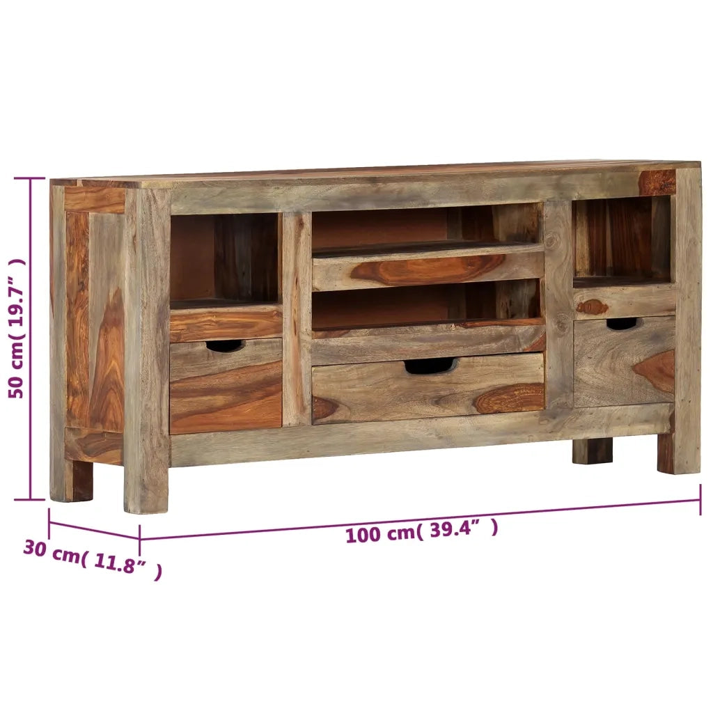 Credenza Grigia 100x30x50 cm in Legno Massello di Sheesham cod mxl 15561