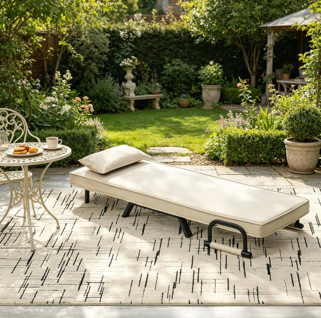 Poltrona letto pieghevole 3 in 1 beige con schienale regolabile