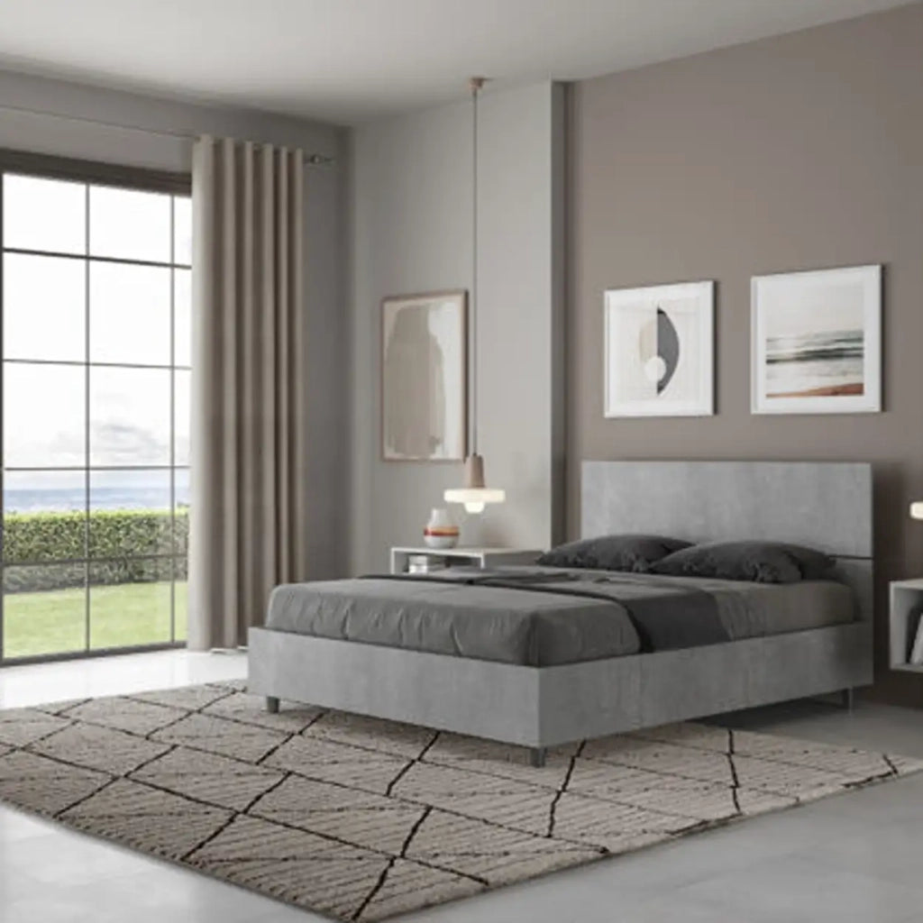 Letto matrimoniale francese contenitore 140x190 testata dritta cemento Demas