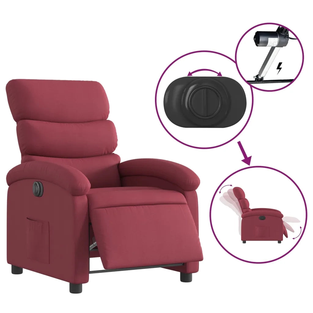 vidaXL Poltrona Elettrica Reclinabile Rosso Vino in Tessuto