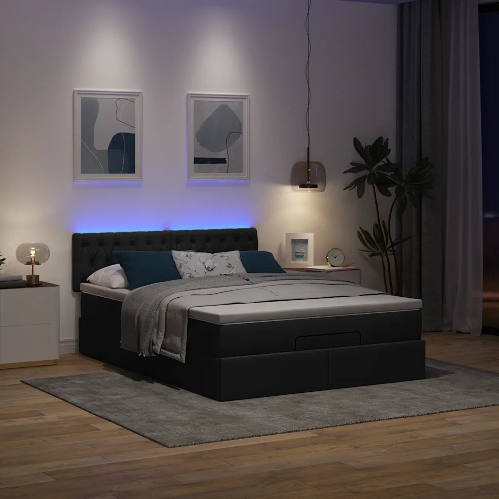 Pouf Letto con Materasso e LED Nero 140x190 cm 3312390