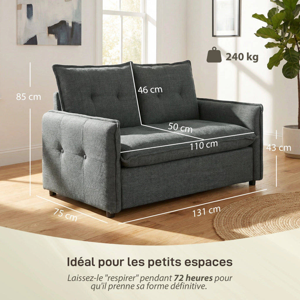 Divano 2 posti ¨C zephmum ¨C tessuto lino grigio scuro 131 cm