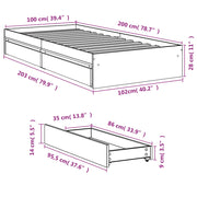 Giroletto Cassetti Grigio Sonoma 100x200 cm Legno Multistrato