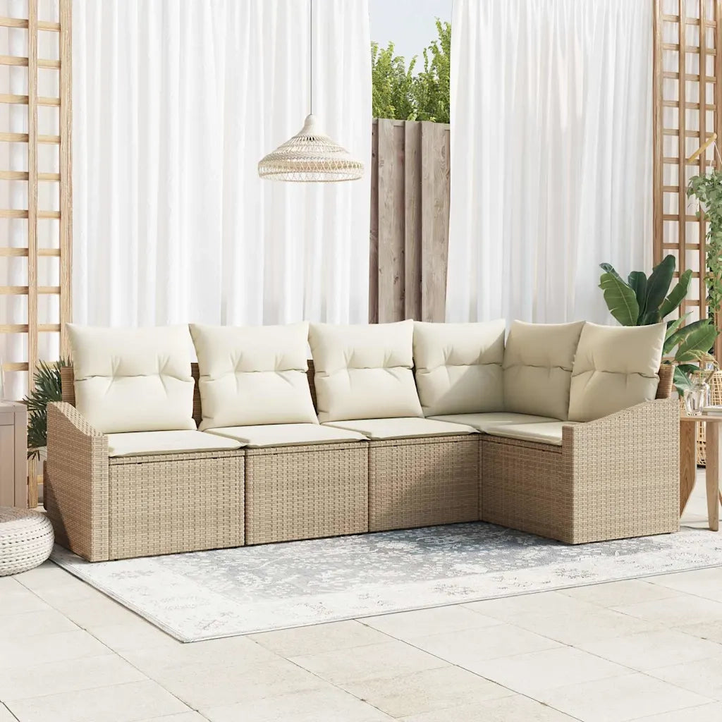 Set di divani con cuscino 5 pcs Beige polyrattan