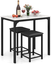 Tavolo Cucina con 2 Sgabelli, Tavolo Alto con 2 Sgabelli Senza Schienale in Similpelle da Cucina, Sala da Pranzo e Soggiorno, Tavolo Bar con Sgabelli Moderno per Spazi Piccoli (Bianco)