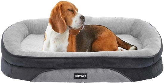 Letto per cani ortopedico, canile quadrifacciale con cuscino per collo, fondo antiscivolo, rimovibile e lavabile, per cani piccoli e medi, dimensioni 90 x 71 x 15 cm, colore grigio chiaro.