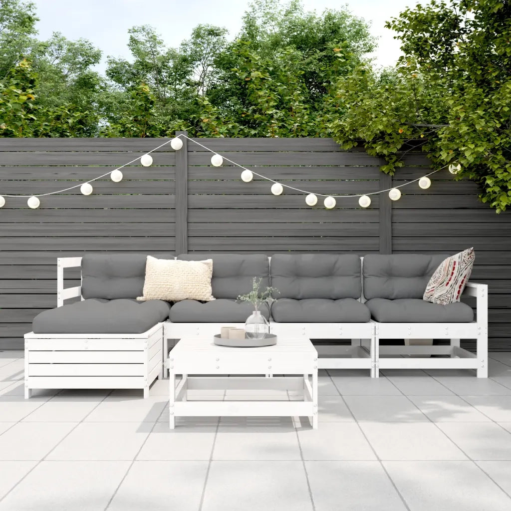 Set Divani da Giardino 6 pz Bianco in Legno Massello di Pino