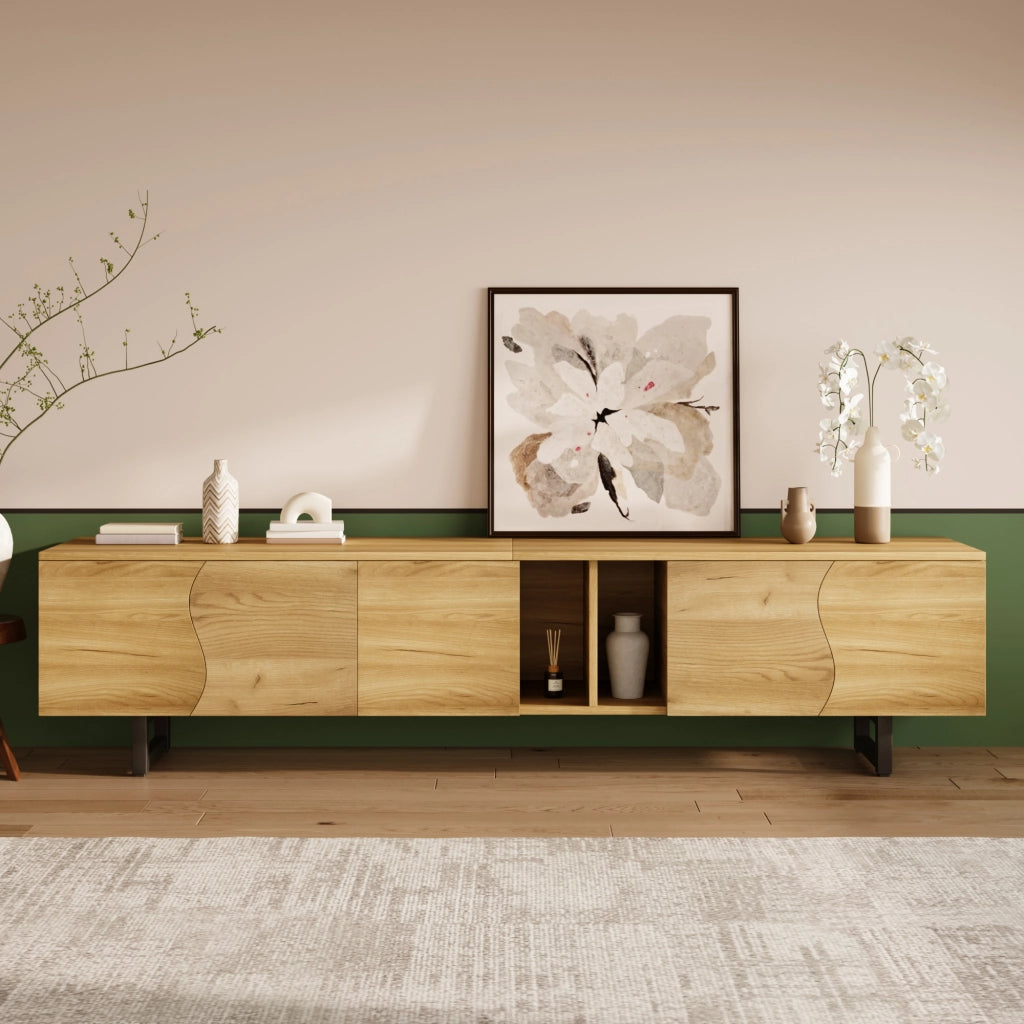 Mobile TV con 5 Ante e Vani a Giorno; Telaio in Ferro; Stile Naturale Moderno; 191??38??46;5 cm; Naturale
