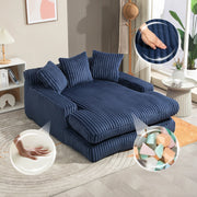 Méridienne Poltrona con 3 Cuscini, Design Ergonomico, in Velluto a Coste Blu Navy 125 × 155 × 63 cm