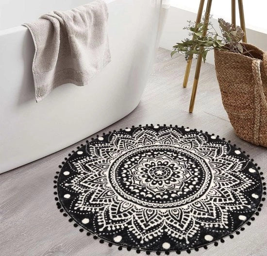 Tappeto circolare per soggiorno - Tappeto circolare boho - Tappeto circolare 90cm - Tappeto per camera da letto - Tappeto per bagno - Tappeto doccia - Tappeto di copertura