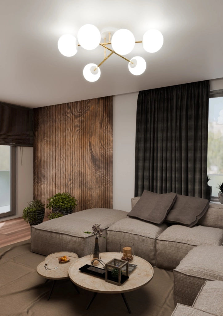 Lampadario Emibig MAGNUM 6xE14 oro con sfere bianche