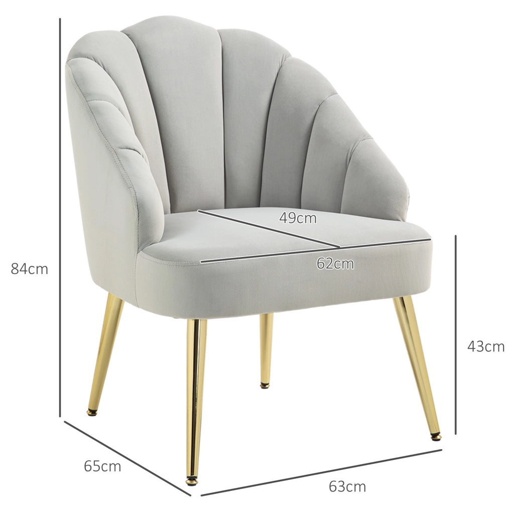 Poltrona Imbottita in Velluto con Gambe Dorate ¨C Zephmum ¨C Grigio