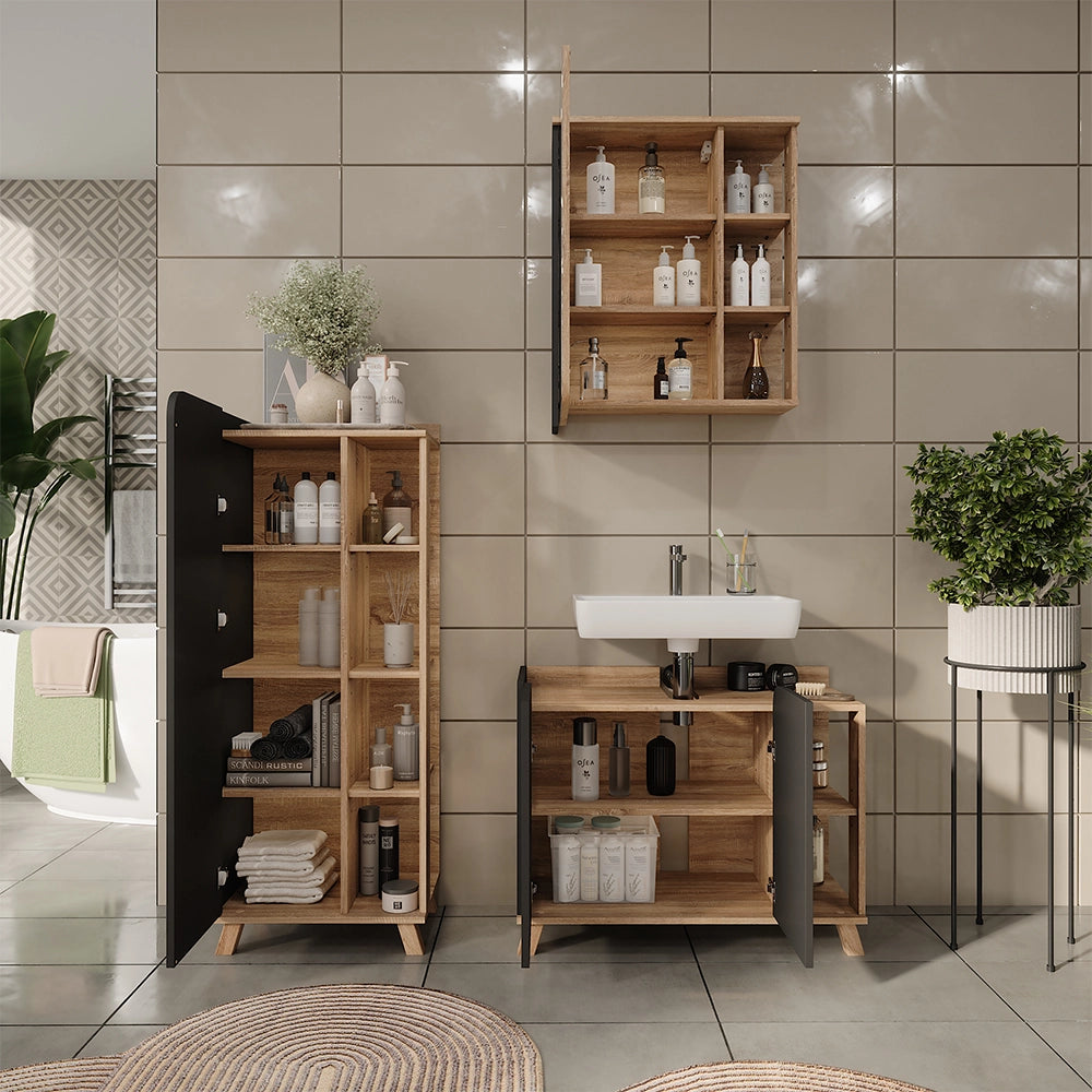 Vicco Set di mobili da bagno Sonoma/antracite 3 parti