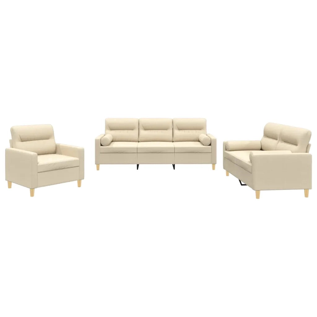Set Divani 3 pz con Cuscini Crema in Tessuto 3201554