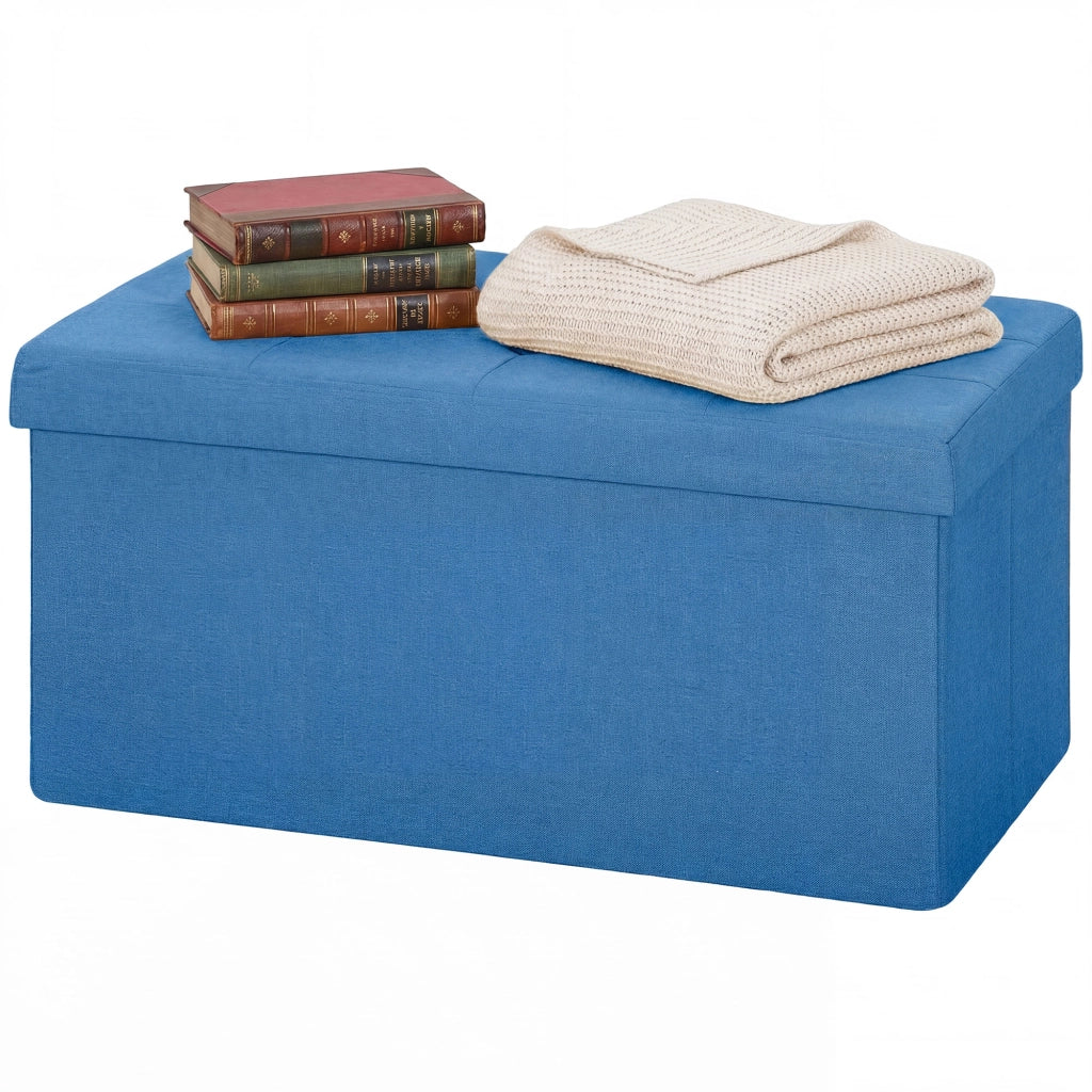 Pouf con contenitore ¨C zephmum ¨C blu, lino sintetico, 76x38x38 cm
