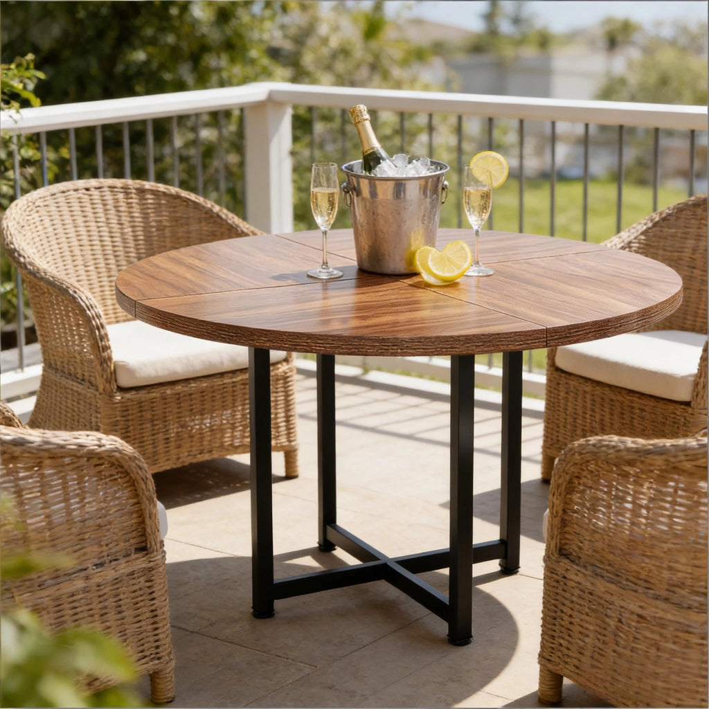 TAVOLO DA PRANZO ROTONDO 120 cm Nero/Marrone in metallo e legno