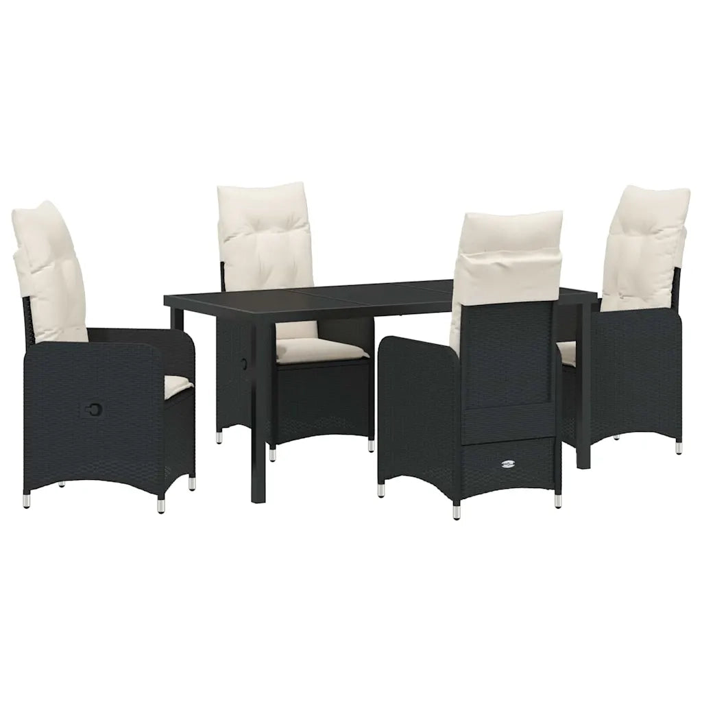 Set da Pranzo per Giardino con cuscino 5 pcs Nero polyrattan 3379635