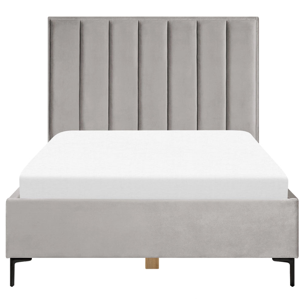 Set camera da letto in velluto grigio matrimoniale 160 cm 6 letto con contenitore 2 comodini imbottiti