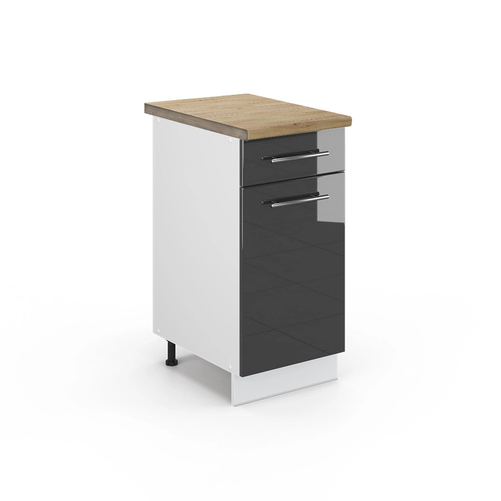 Mobiletto base per cucina Fame-Line Antracite lucido/Bianco 40 cm, PL Rovere Vicco