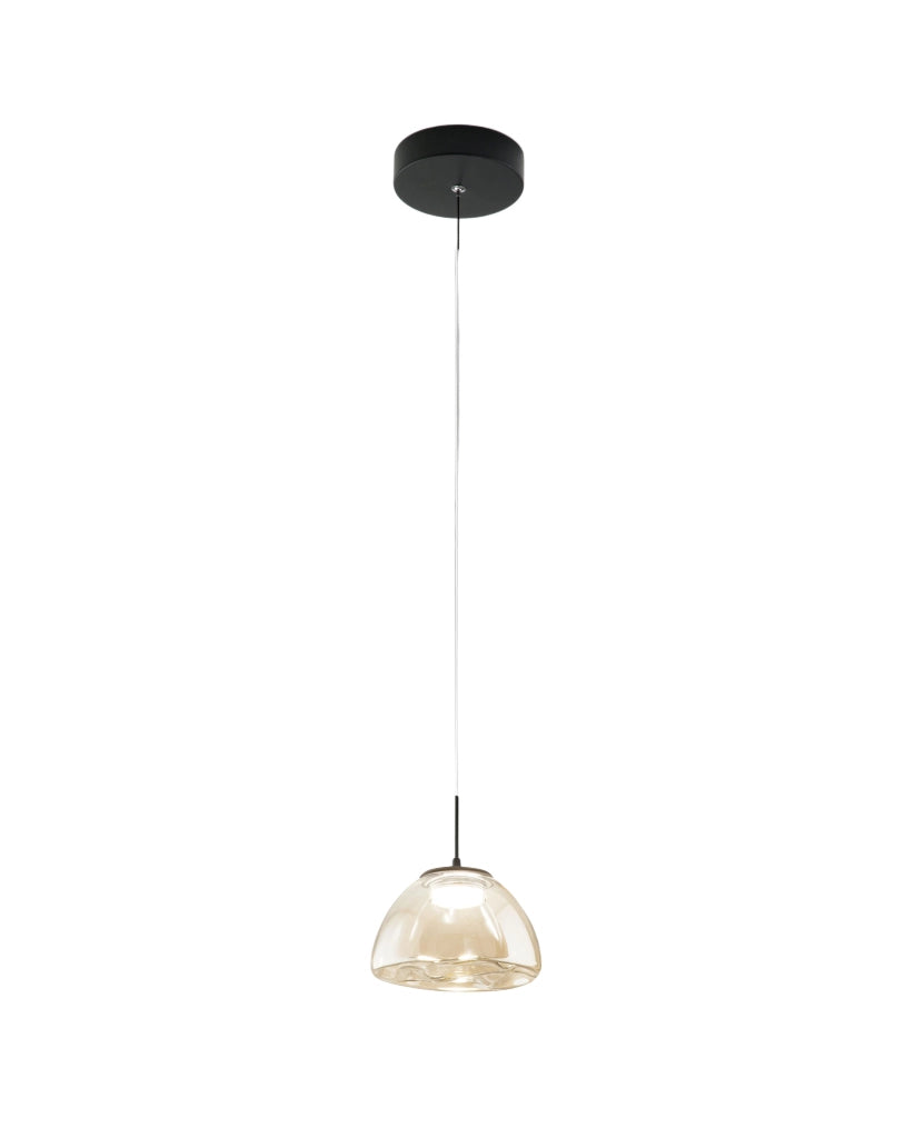 Lampada a Sospensione Lucille in Metallo e Vetro Borosilicato Cognac, LED 8W Dimmerabile a step, CCT 2700K/3000K/4000K, Ø16cm - Lucille