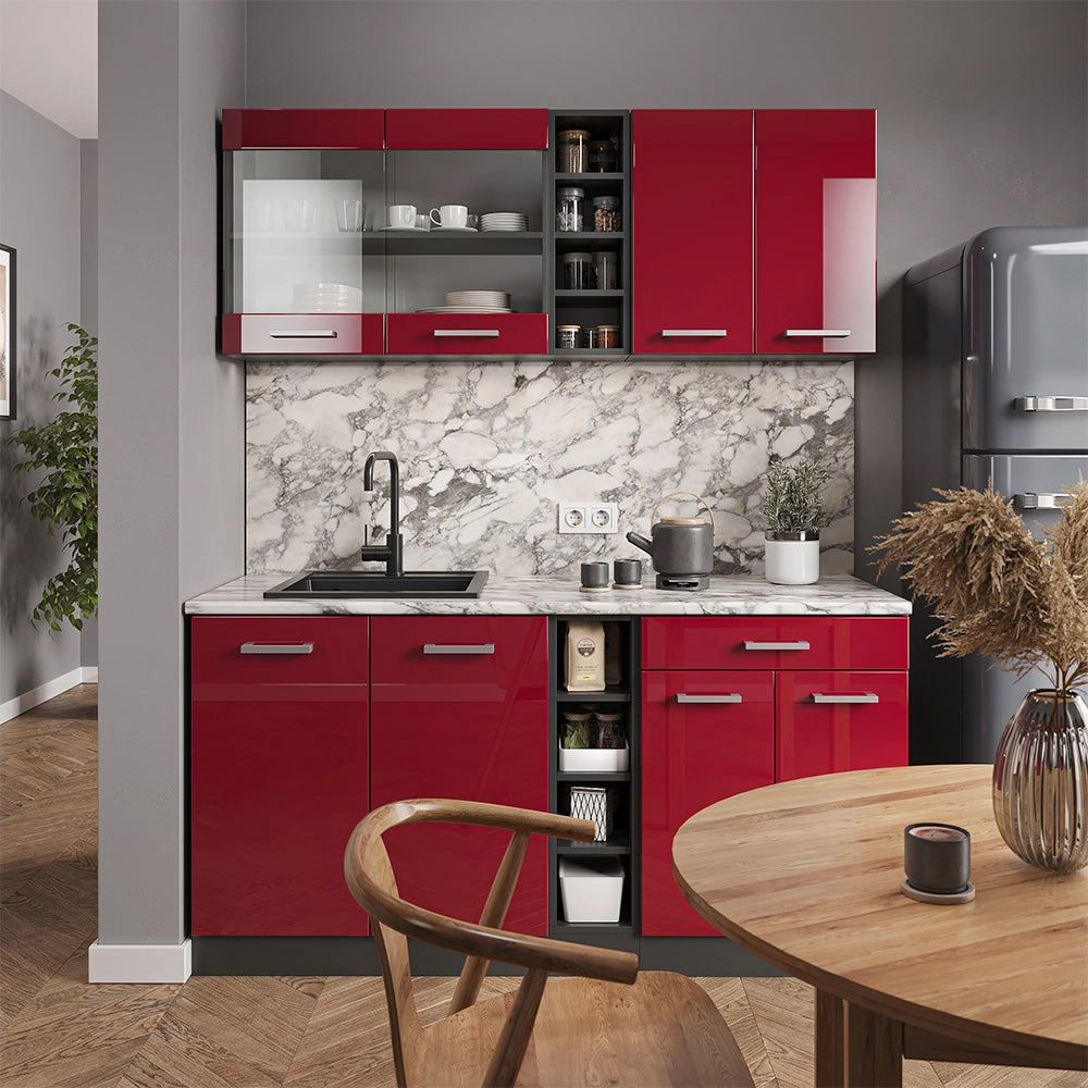 Vicco Cucina completa Rosso lucido/antracite 160 cm , PL Marmo