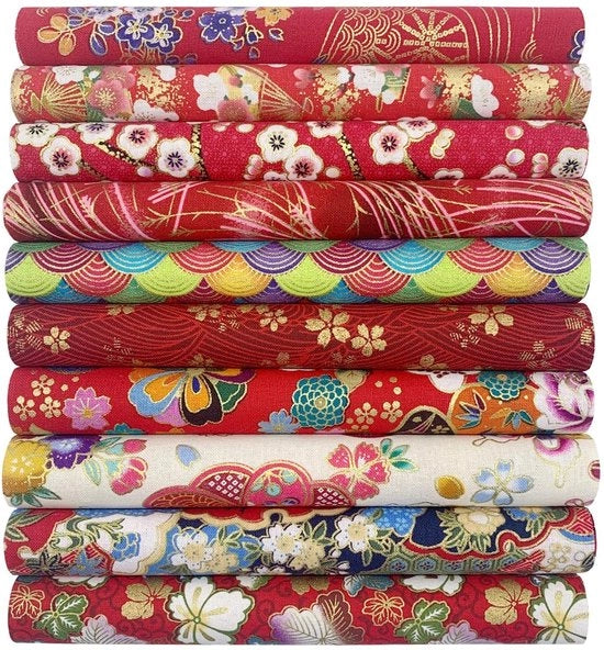 Kit di stoffa per patchwork 10 pezzi - Bündel di cotone 20 x 25 cm - Stile giapponese fiori - Per cucire/imbottire - Arte artigianale - Lavabile in macchina - Bündel di stoffa