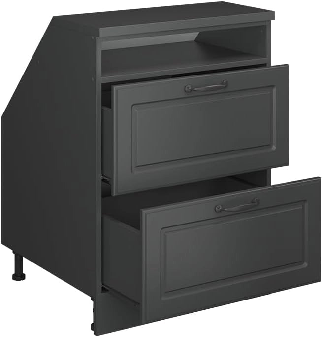 Mobile sottotetto Rion, Antracite casa di campagna, 60 x 81.6 cm con 2 cassetti, carcassa 60 cm profondità, adatto per il salvaspazio sotto tetti spioventi