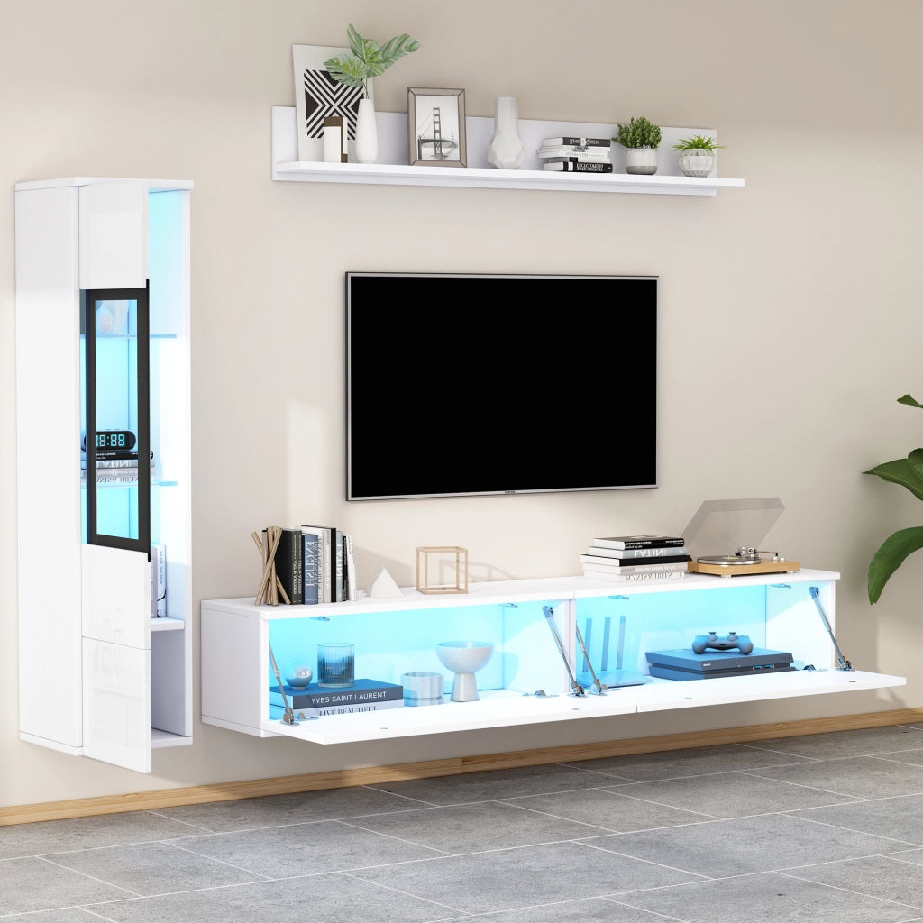 Cassettiera per TV bianca in truciolato lucido lunghezza 180 cm