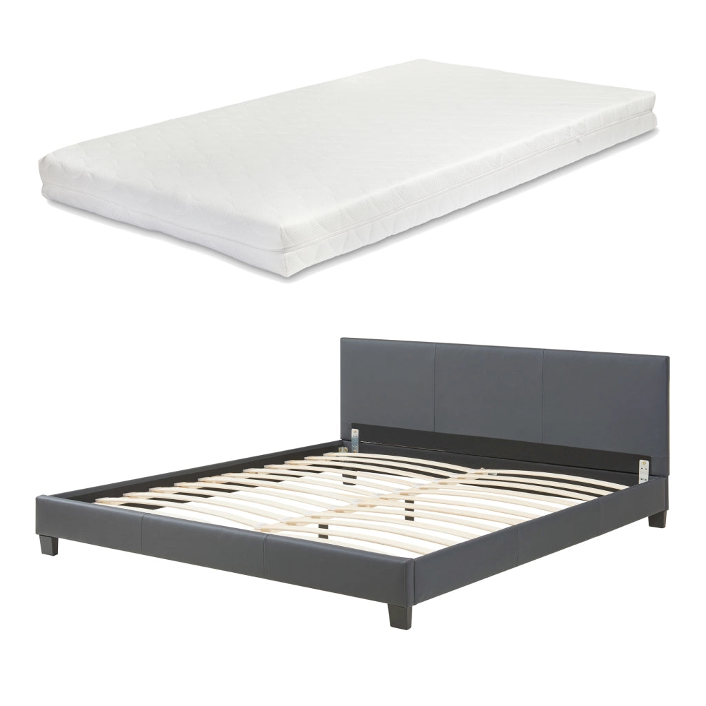 Letto Matrimoniale King Size Albacete con Testiera Alta e Materasso 180x200 cm Similpelle Grigio Scuro Corium